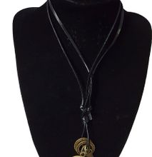 Leather necklace with brass clock  pendant